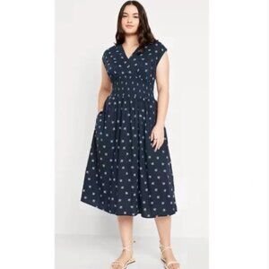 Old Navy Blue Floral Waist Defined Midi Dress 2X